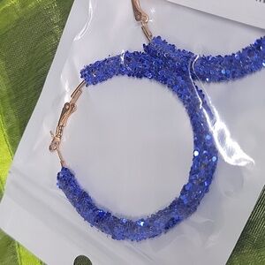 Blue glitter hoop earrings
